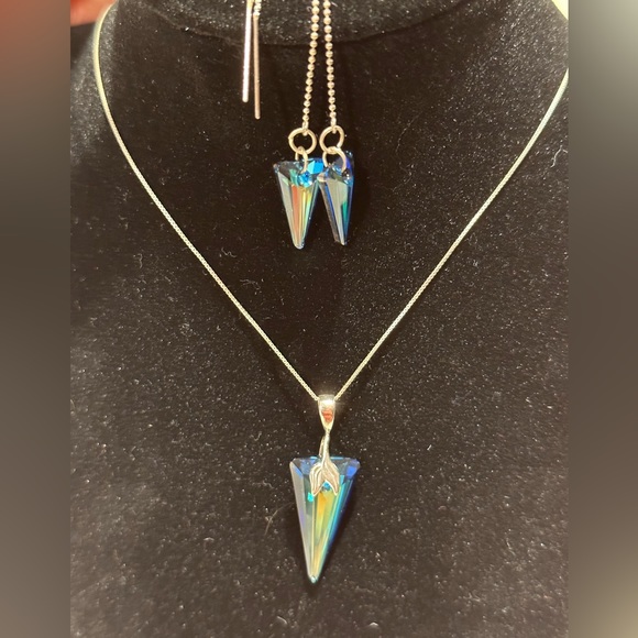 403. Spike Bermuda Blue pendant w/ 18” SS Chain & matching threader earr… - Picture 1 of 8